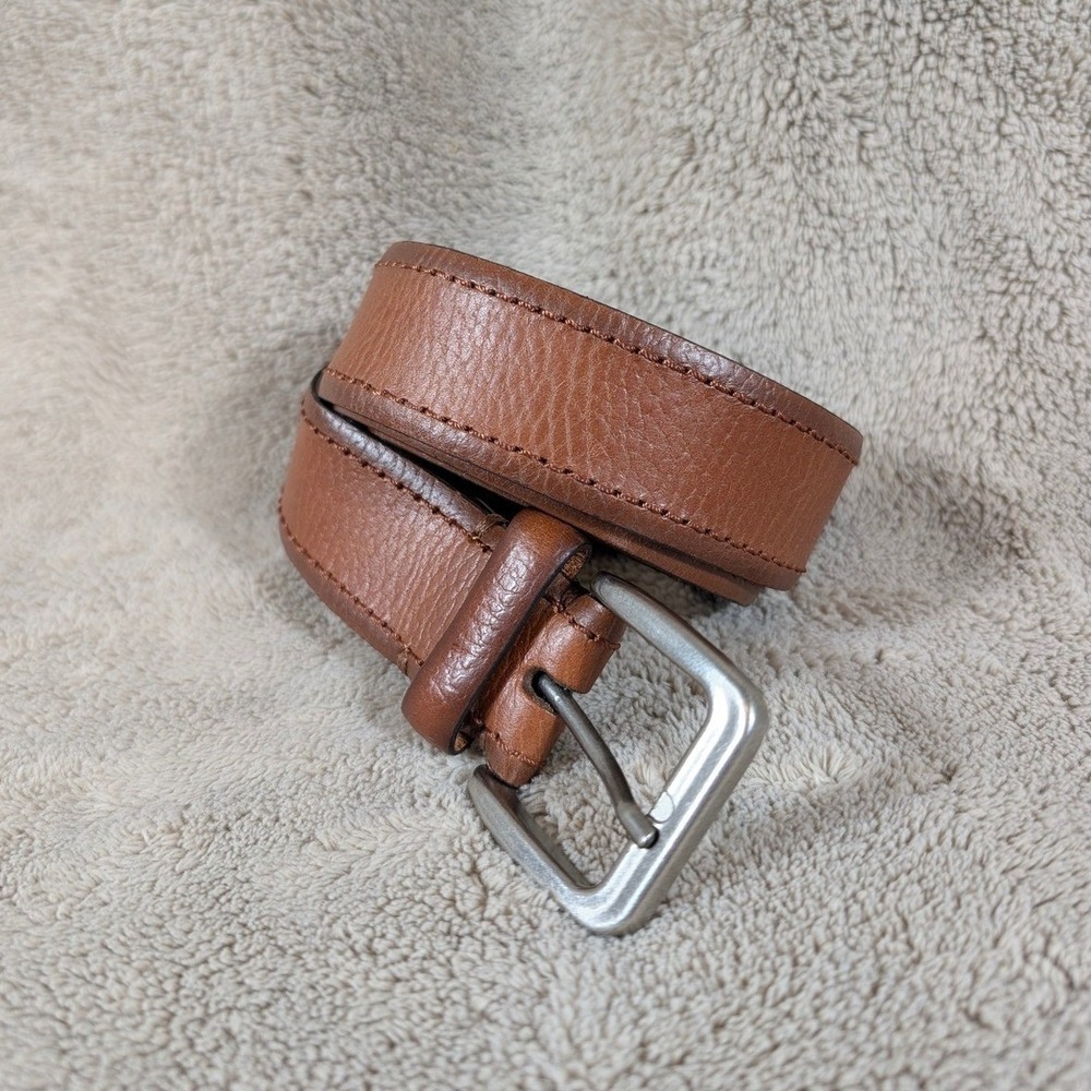 Goodfellow & Co Mens Brown Genuine Leather Belt Size XL Silver Buckle Casual
